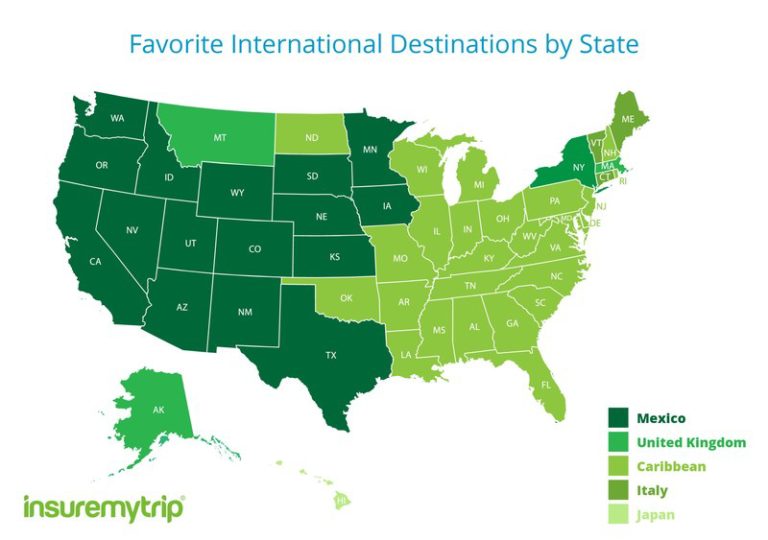 Most Popular International Destinations in Every State